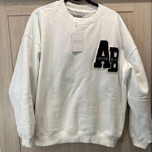 Anine Bing Women’s White Crewneck Sweater with Black Logo